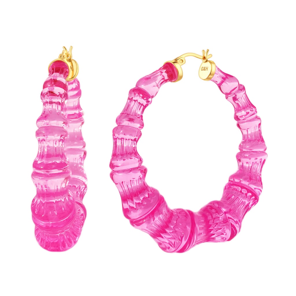 Pink Lucite Bamboo Hoops